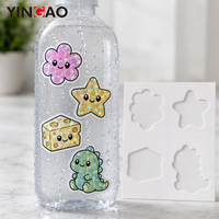 Lembar Stiker Kiss Cut Kustom Film Kaca Pecah Prisma Dinosaurus Bunga Keju Stiker Vinyl Tahan Air untuk Botol Air Jurnal