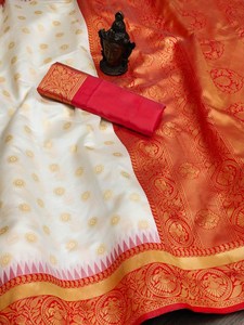 SOFT LICHI SILK PLOTH DESIGN HERMOSO RICO PALLU & JACQUARD TRABAJO en TODO el SAREE Ropa india y pakistaní - Product Image 2