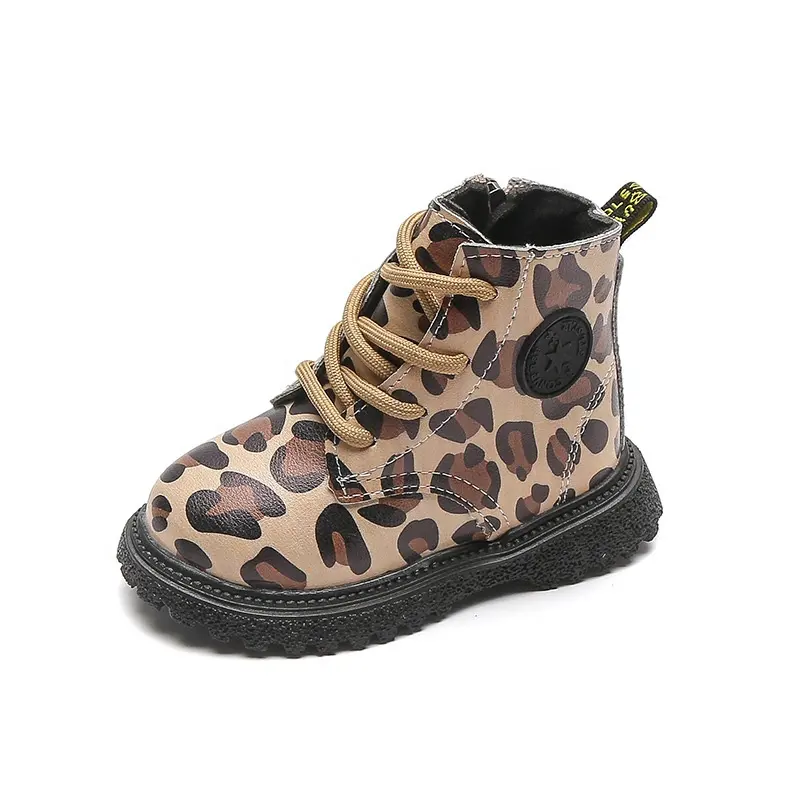 2020 Fashion Leopard Pu Leather Children Girl Martin Boots Breathable Antiskid Kids Baby Trainers Ankle Shoes