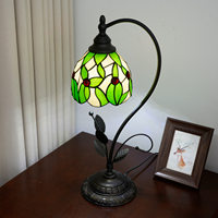 Nouvelle lampe de table en verre teinté style pastoral feuille verte pour salon, chambre, restaurant, salon de thé, éclairage décoratif