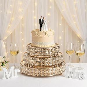 Support <span class=keywords><strong>à</strong></span> gâteau en cristal, piédestal en métal, plateau de service pour desserts, biscuits, fruits avec perles de cristal brillantes pour mariage, anniversaire - Product Image 6