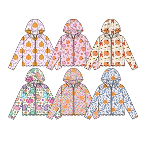 Manteau à capuche zippé pour enfants, motif citrouille d'automne personnalisé, avec nœuds coquette et bord festonné, style mignon pour sœurs, nouveaux styles de vêtements pour enfants - Product Image 5