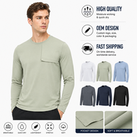 T-shirt de sport à manches longues pour homme, col rond, personnalisable OEM, avec poche poitrine ajustée, respirant, séchage rapide, décontracté, pour l'entraînement