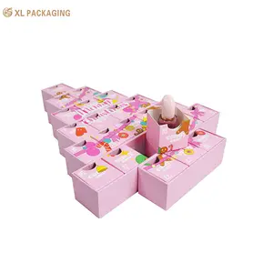 Calendario dell'avvento a forma di albero rosa di natale personalizzato scatole di cioccolato confezione regalo per bambini in cartone sfuso scatola decorativa natalizia
