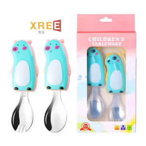 304 ensemble de fourchette et de cuillère pour enfants fourchette et cuillère pour aliments supplémentaires pour bébé vaisselle à manche court en acier inoxydable - Product Image 6