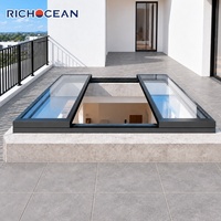 RICHOCEAN Fenêtre de toit coulissante motorisée multi-panneaux en aluminium et verre feuilleté, à rétraction automatique, écoénergétique