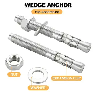 Baut jangkar beton baja tahan karat, jangkar Wedge 3/8 "x 5 inci untuk braket dasar dinding semen beton