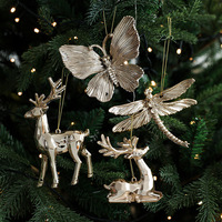 Nouvelles décorations de Noël dorées, décorations électro-plaquées pour sapin de Noël, flocons de neige et cerfs, fournitures de Noël