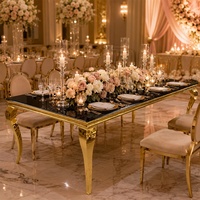 Table de banquet rectangulaire de haute qualité pour hôtel, mariage, événement, fête, en acier inoxydable avec plateau en verre, dorée, pour villa