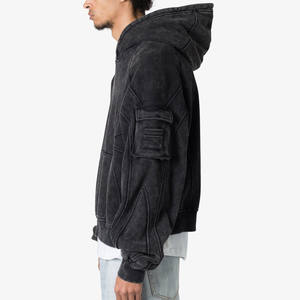 Custom 500 Gsm Oversized Hoodie Streetwear French Terry Cargo Pocket Hoodie - Product Image 3