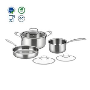Ensemble de 6 casseroles et poêles en acier inoxydable antiadhésif tri-couches, ensemble de batterie de cuisine en acier inoxydable 3 couches avec couvercle en verre trempé pour toutes les plaques de cuisson - Product Image 1