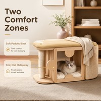 Banc multifonctionnel pour chat en bois avec coussin et griffoir en sisal pour entrée