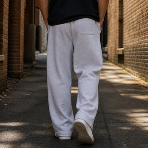 Pantalon de survêtement gris pour homme, taille élastique avec cordon de serrage, décontracté, en coton tricoté, mi-saison, respirant - Product Image 2