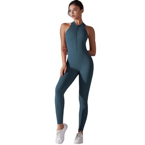 Tuta da yoga intera con cerniera per donna, abbigliamento sportivo aderente, schiena scavata, per corsa e fitness - Product Image 4