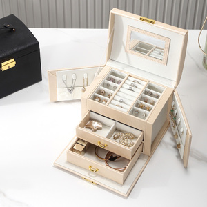 Luxury Custom Logo PU Leather Large Drawer Jewelry <strong>Boxes</strong> Mirror 3Layers <strong>Jewellery</strong> Organizer Necklace Ring Earring <strong>Girl</strong> Gift Case - Product Image 2