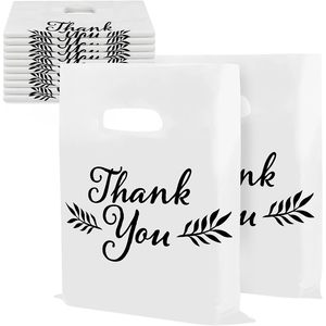 Thank You <b>Bags</b> 16x18 Inch Plastic Shopping Gift <b>Bags</b> Die Cut Handle 100 Pack <b>White</b> - Product Image 1