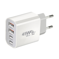 Adaptateur secteur portable 45W USB-C 4 ports à charge rapide pour téléphone portable et ordinateur portable, fonction PD 3.0, OTP, OVP, pour voyages US, EU, UK, AU