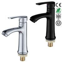 Robinet de salle de bain moderne en chrome noir et zinc, 1 poignée, eau froide, montage sur comptoir, certifié ISO9001.CE, cartouche en laiton, garantie 1 an