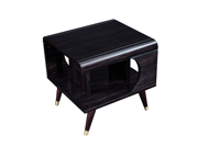 Table d'appoint élégante en bois massif noir brillant avec cadre doré
