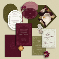 Suite d'invitations de mariage de luxe bordeaux, entièrement personnalisable, avec impression typographique, papeterie de mariage haut de gamme