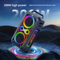 Enceinte portable sans fil grande taille pour danse carrée en plein air, LED RGB PT21, 5.3, 200W, haut-parleur puissant, batterie 10000mAh pour la maison, karaoké