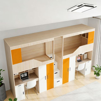 Lit superposé en bois pour enfants avec bureau, rangements, escalier, tiroirs et rideaux