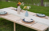 Bureau de camping et de barbecue en bois avec pieds réglables Table de pique-nique pliante naturelle Table Boho extérieure en bois de pin pour la plage