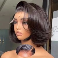 13x4 Frontal de encaje HD sin pegamento para pelucas de corte Pixie corto ondulado en capas recto Bob Peluca de encaje completo SDD corte Romo hecho cabello humano