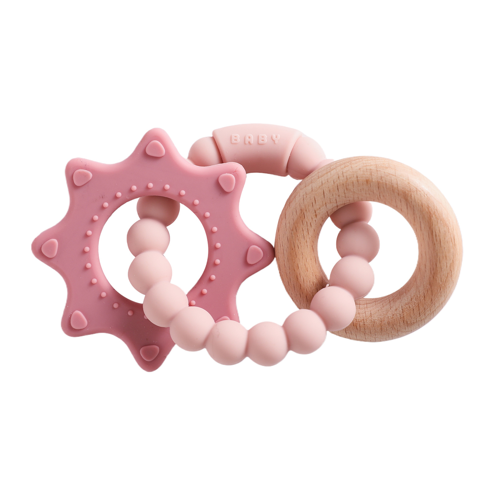 Silicone leaf two circle bracelet-red star wooden circle