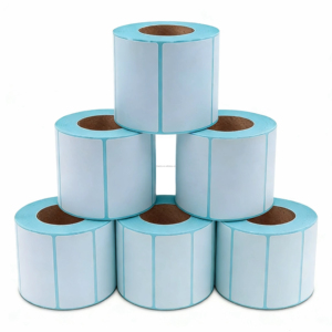 Rollos de Papel Térmico de Tres Protecciones: Impermeables, Resistentes al Aceite y a las Roturas, de 55 mm x 45 mm con Revestimiento Azul para Impresión de Etiquetas - Product Image 1
