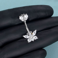 New Heart-Shaped Zircon Stainless Steel Navel Stud Butterfly Piercing Navel Belly Button Ring Navel Piercing