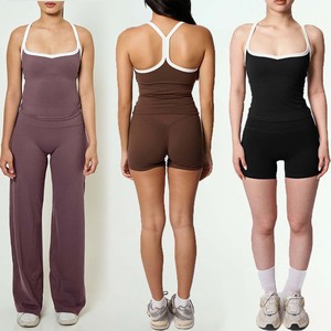 Women Yoga Set Tank and <b>Shorts</b> Sleeveless Scoop Neck High Waist Tummy Control Workout Activewear - Product Image 1