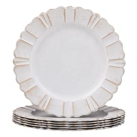 Assiette de présentation en plastique noir, blanc et or, de luxe, antique, embossée, de 13 pouces, pour mariage, fête, durable, sans danger pour les aliments