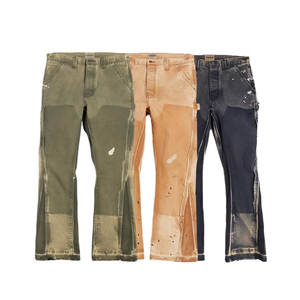 Jeans <span class=keywords><strong>de</strong></span> mezclilla lavados casuales <span class=keywords><strong>para</strong></span> hombre al por mayor con cintura acampanada <span class=keywords><strong>de</strong></span> patchwork retro y estampado elástico - Product Image 1