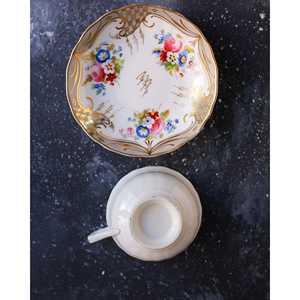 Gabriella P. Antique Early 19th Century <b>Cup</b> Set Hand-Painted Grey Edge and Flowers PC Material <b>Tea</b> <b>Saucer</b> Set - Product Image 4