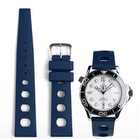 Juelong 1960s גומי חוג-סגנון ראלי Diver שעון רצועת FKM גומי צפו בנד 20mm כחול כהה