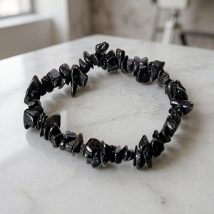 Pulsera de Piedras Preciosas de Turmalina Negra Hecha a Mano, Brazalete Elástico con Cuentas Irregulares para Reiki, Sanación y Meditación - Product Image 1