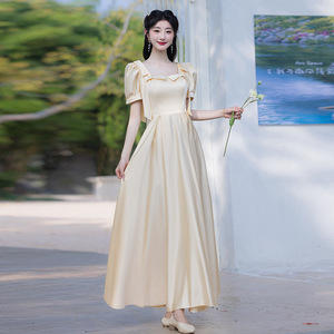 Champagne Bridesmaid Dresses A-Line Satin Sweetheart Neckline Natural Waist Long Formal Wedding Party Wear - Product Image 4