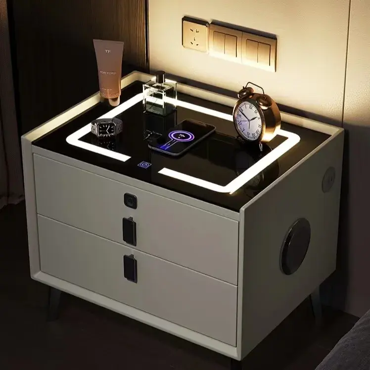 Vente en gros Meubles de table avec haut-parleur intelligent Table de chevet avec détection de lumière LED tactile pour chambre à coucher