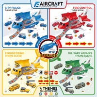 Juguete de Pista de Almacenamiento de Aviones con Mini Coches Metálicos, Set de Juego de Carretera Deformable, Juguetes de Policía, Bomberos, Construcción y Militares para Niños