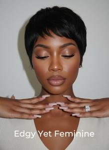 วิกผมทรงพิกซี่แบบไม่ต้องใช้กาว พร้อมหน้าม้า 13x4  วิกผมตรง<span class=keywords><strong>สั้น</strong></span>จากผมแท้  พร้อมสวมใส่สำหรับผู้หญิง - Product Image 6