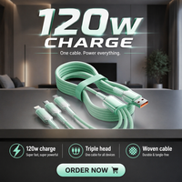 Kabel Data USB-C Tiga-dalam-Satu 66W Ice-crystal Gradient, Pengisian Daya Super Cepat untuk Smartphone, Tersedia Grosir