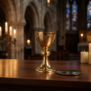 Calice à vin en laiton plaqué or, calice traditionnel pour la communion religieuse, calice pour l'Eucharistie pour l'autel de l'église - Product Image 1