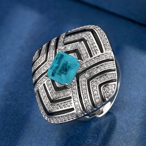 Vintage Eco-friendly Copper 8*8MM Blue Zircon <b>Necklace</b> Ring Jewelry Hypoallergenic Non-Tarnish Waterproof Gift <b>Set</b> for Premium - Product Image 5