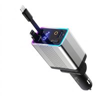 Pengisi Daya Mobil GaN 2026 Terbaru Pengisian Super Cepat Layar Digital QC3.0 Biru Berbintang Kabel Retractable Universal untuk Soket Rokok