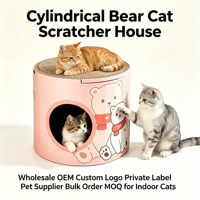 Vente en gros OEM, logo personnalisé, marque privée, fournisseur d'articles pour animaux, commande en gros, MOQ, griffoir cylindrique pour chats d'intérieur en forme d'ours