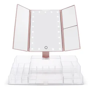 Moderno de fuente de alimentación Dual triple tocador espejo de maquillaje con caja de joyería espejo 1X/2X/3X aumento