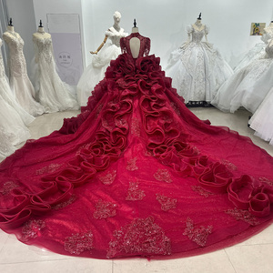 Robe de mariée de luxe à manches longues et col montant avec traîne, robe de bal de princesse Xs084 - Product Image 4