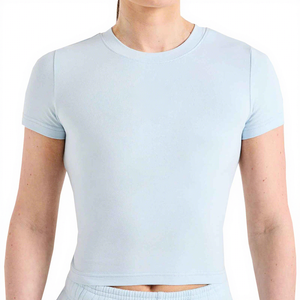 Trending Custom Women Crop Top Regular Fit Contrast Trim Cotton Baby Tee OEM ODM Wholesale High Customized - Product Image 3