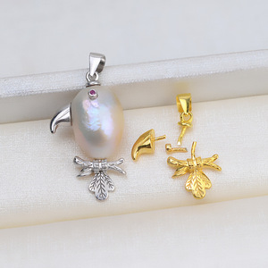 Collier pendentif en argent 925 fait main avec perle baroque en forme de perroquet avec base creuse, composants et trouvailles de bijoux DIY pour femmes 1733 - Product Image 1